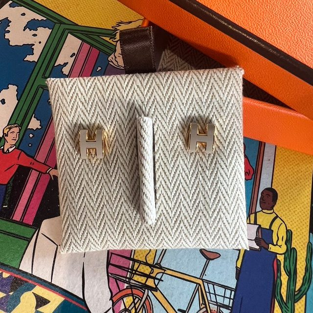 Hermes mini pop h耳環，奶茶灰金，全新商品，現貨在台